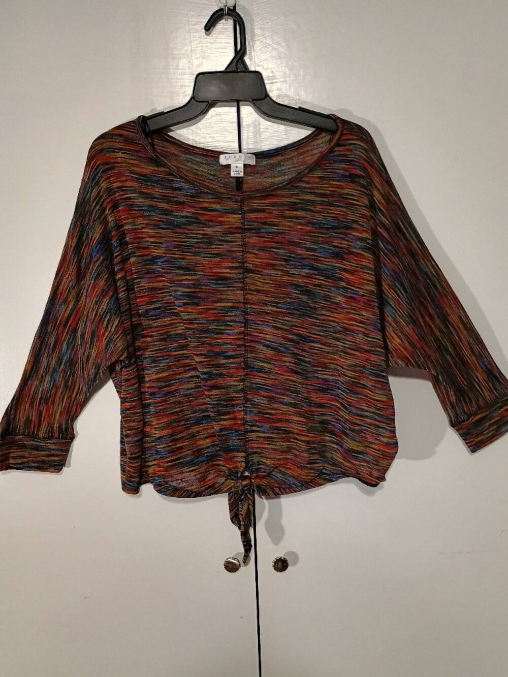 Studio JPR Multicolor Space Dye Tie Front Top Women’s XL 3/4 Sleeve Lightweight - Picture 2 of 6